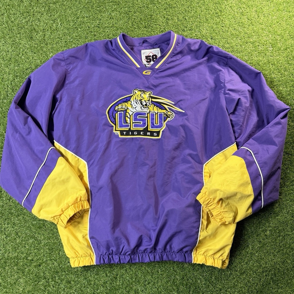 Vintage LSU Tigers Windbreaker Pullover Jacket NCAA 58 Sports Football Men's L